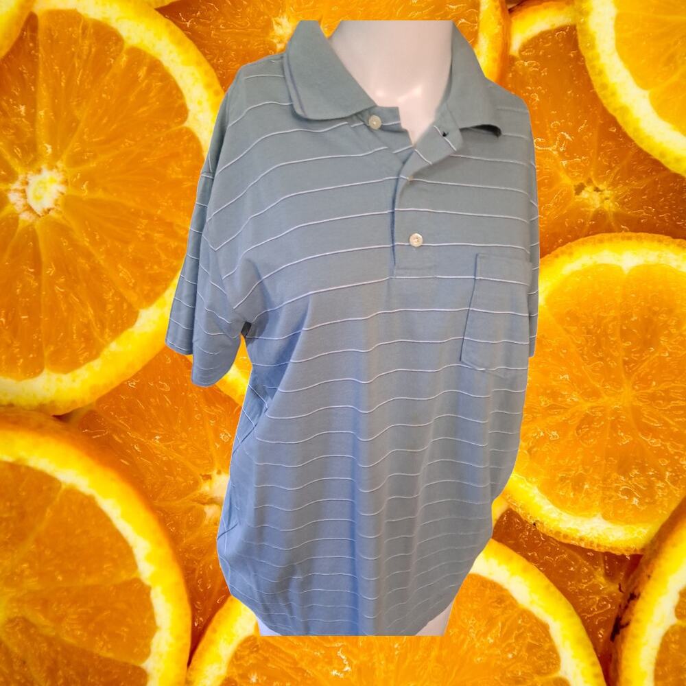 Saddlebred Light Blue‎ Striped Easy Care Polo Size Medium